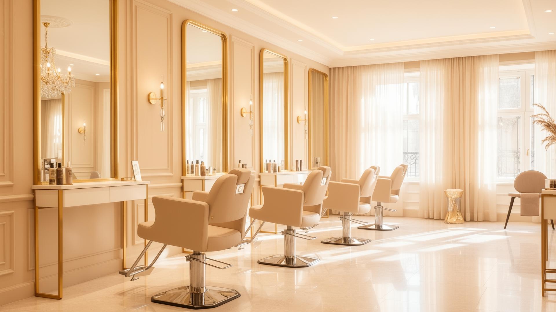 Hair Deluxe Salon Augsburg – heller, eleganter Innenraum mit Gold-Akzenten